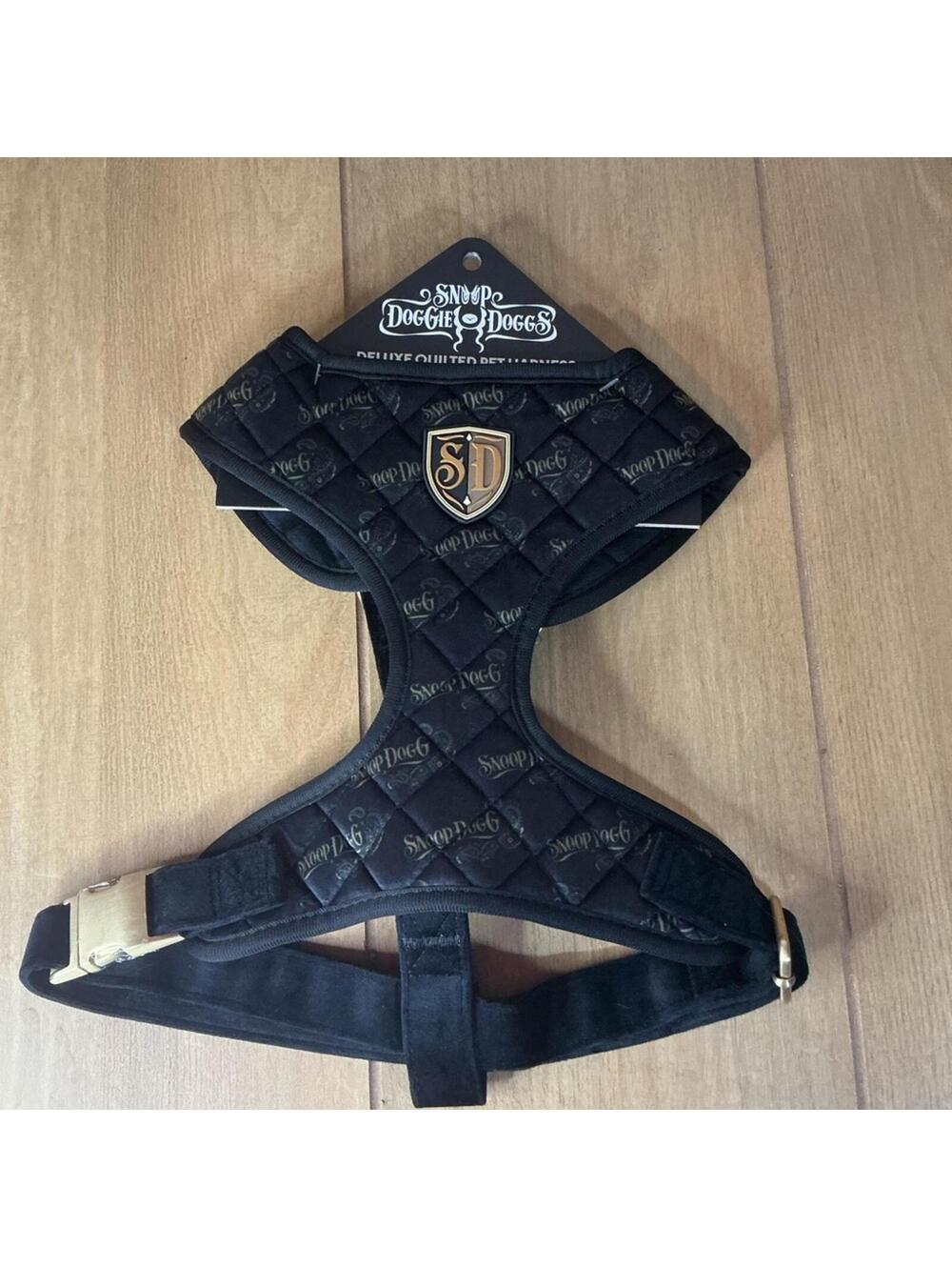 Snoop Doggie Doggs Quilted Black and Gold Large Dog Harness New